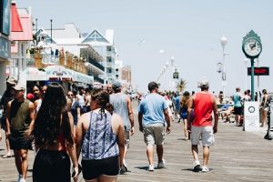 People walking on the boardwalk