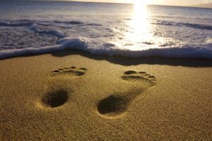 Sand indents from foot prints